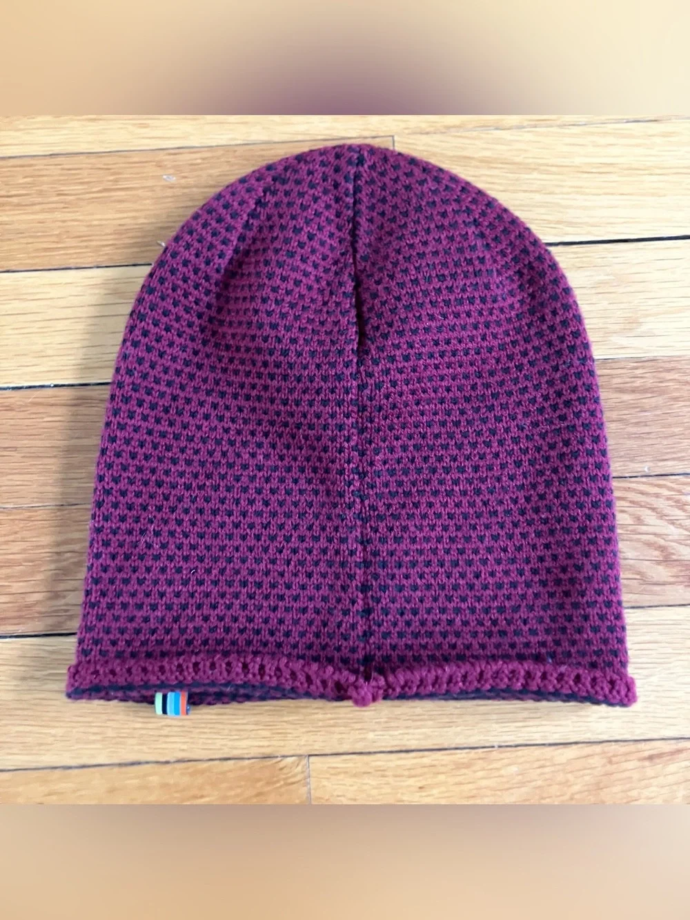 Smartwool Red Merino Wool Blend Reversible Diamond Cascade Knit Beanie Hat